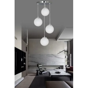 Sarkıt Tepsi Gümüş 4lü Beyaz/Füme/Bal Camlı Avize (Seçim yapınız)