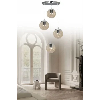 Sarkıt Tepsi Gümüş 4lü Beyaz Füme Bal Camlı Avize