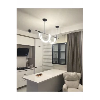 Sıralı Spotlu Hortum Avize Siyah