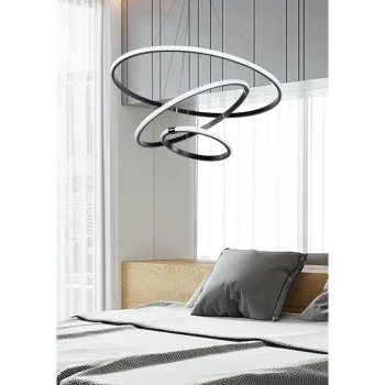 Yuvarlak Halka Siyah Renk Ledli Avize