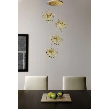 Yuvarlak Modern Dörtlü Pullu Altın Renkli Sarkıt Avize