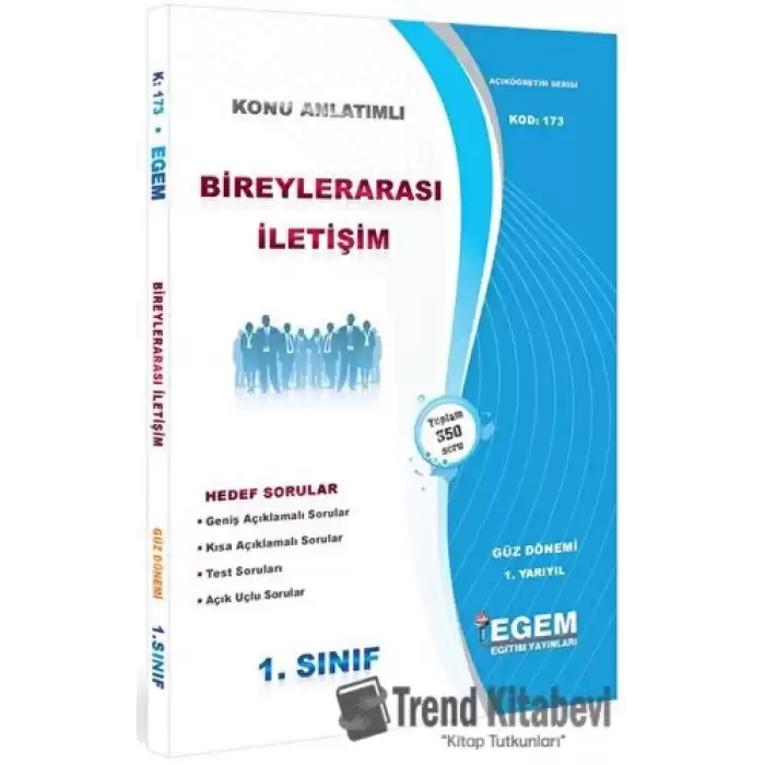 1. Sınıf 1. Yarıyıl Bireyler Arası İletişim Konu Anlatımlı Soru Bankası - Kod 173