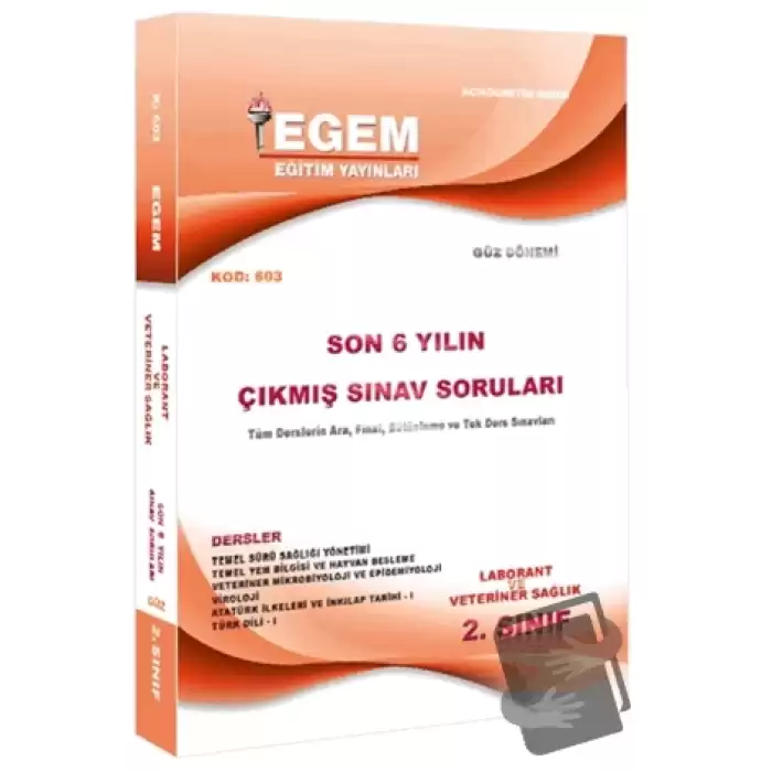 2. Sınıf Laborant ve Veteriner Sağlık (Güz Dönemi) Çıkmış Sınav Soruları (2012-2018) (3. Yarıyıl) (603)