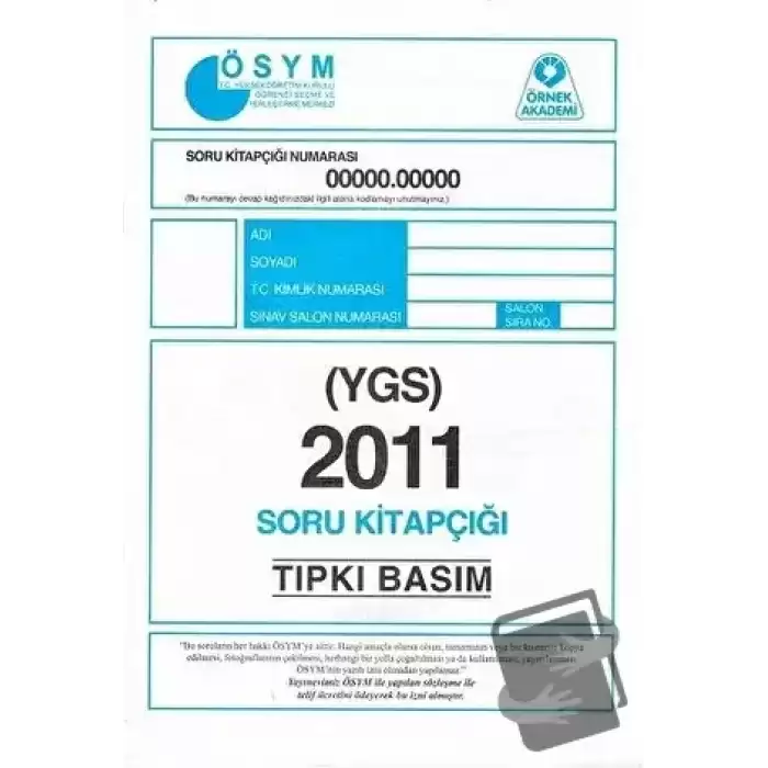 2011 YGS ÖSYM Tıpkı Basım Soru Kitapçığı