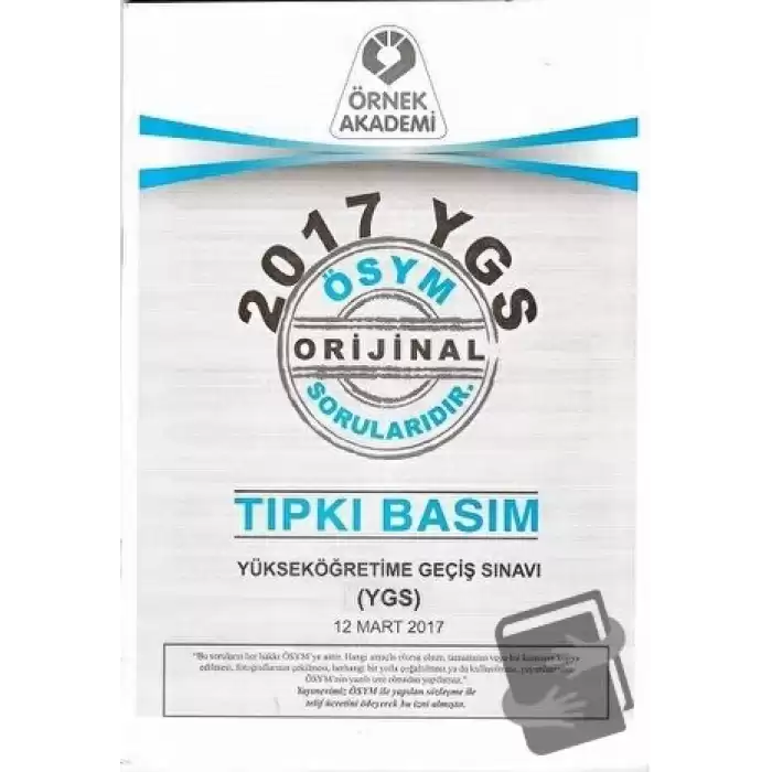 2017 YGS ÖSYM Tıpkı Basım Soru Kitapçığı