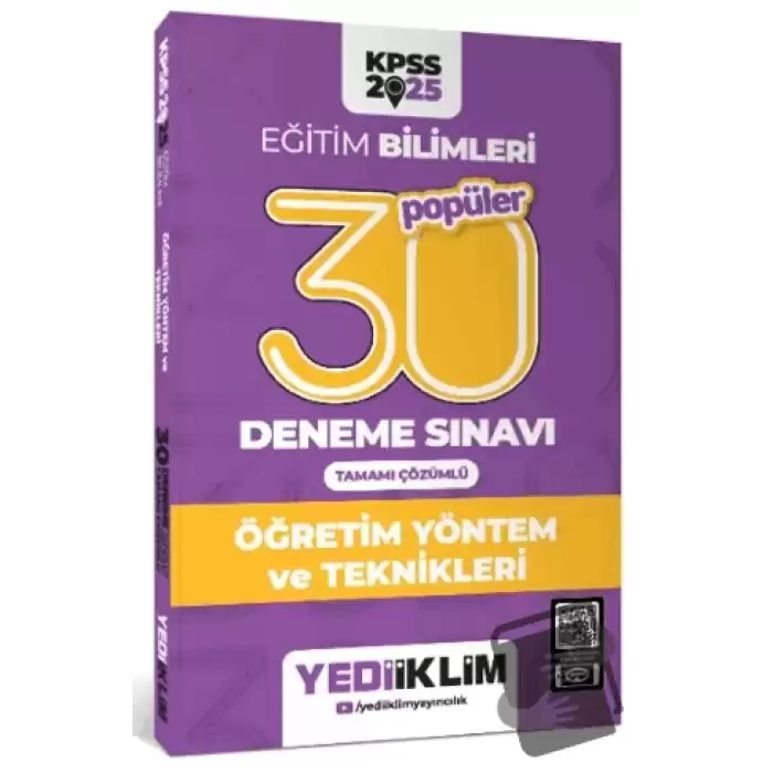 2025 KPSS Eğitim Bilimleri 30 Popüler Öğretim Yöntem ve Teknikleri Tamamı Çözümlü Deneme Sınavı