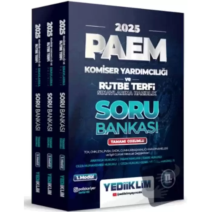 2025 PAEM Komiser Yardımcılığı ve Rütbe Terfi Sınavlarına Hazırlık Modüler Set Tamamı Çözümlü Soru Bankası (3 Modül)