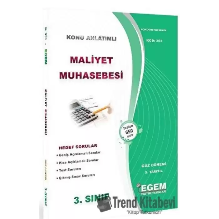 3. Sınıf 5. Yarıyıl Maliyet Muhasebesi Konu Anlatımlı Soru Bankası (Kod 353)