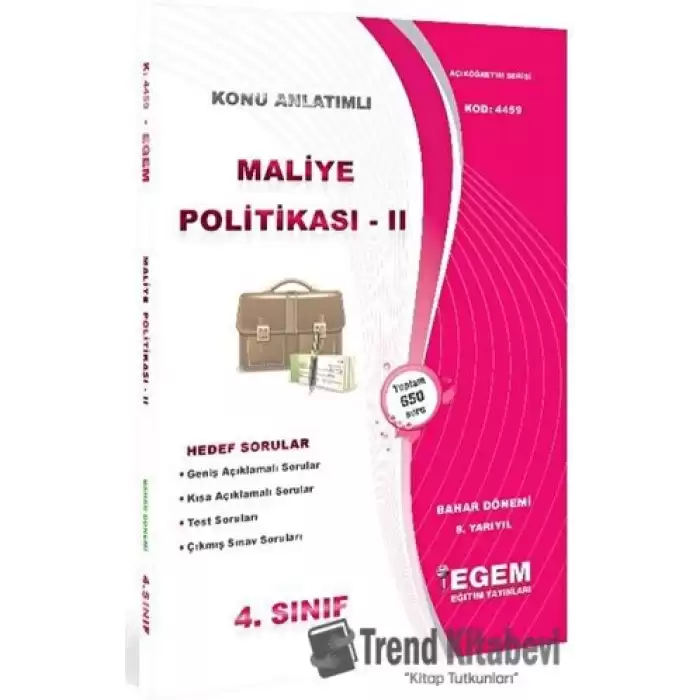 4. Sınıf 8. Yarıyıl Konu Anlatımlı Maliye Politikası 2 - Kod 4459