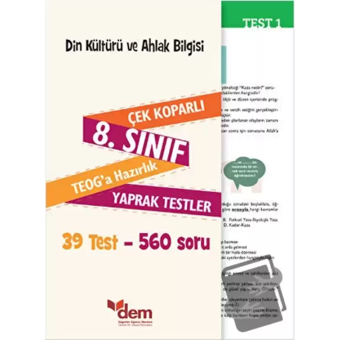 8. Sınıf TEOG Din Kültürü ve Ahlak Bilgisi Çek Koparlı Yaprak Testler