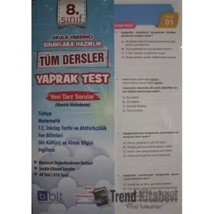 8. Sınıf Tüm Dersler Yaprak Test