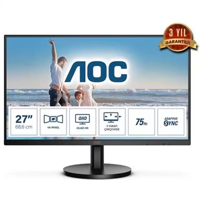 Aoc 27 Q27B3Ma 75Hz 4Ms Qhd Hdmı Dp Va Flat Antiglare Freesync Monitör