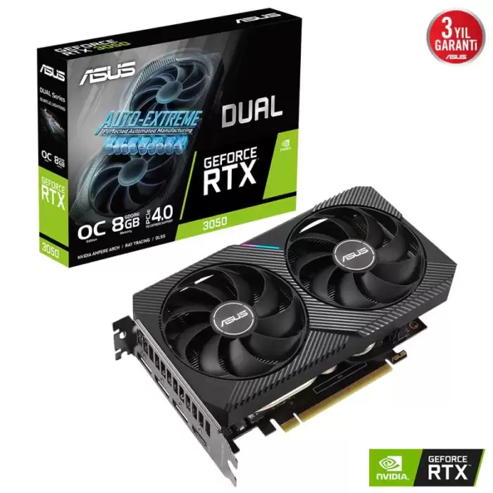 Asus Geforce Dual-Rtx3050-O8G 8Gb Gddr6 128Bit Dx12 Ekran Kartı