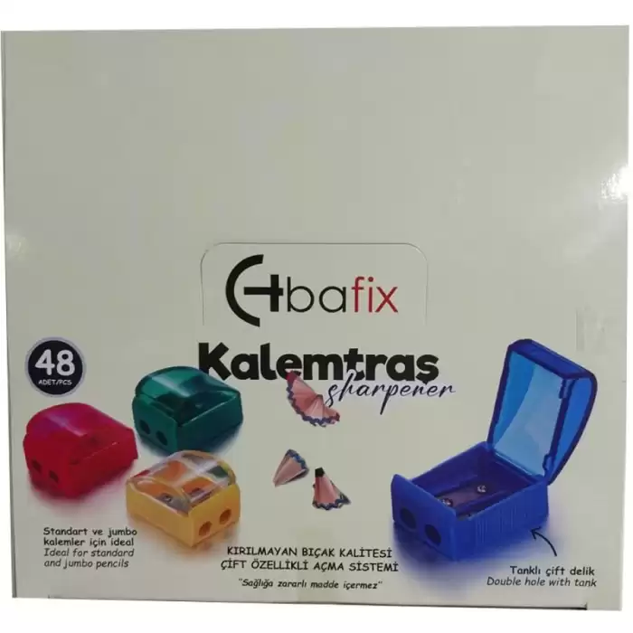 Bafix Kalemtıraş Klasik Çift Delikli Kapaklı Ts826-B - 48li Paket