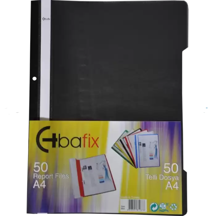 Bafix Telli Dosya Plastik Xl Siyah A4 - 50li Paket