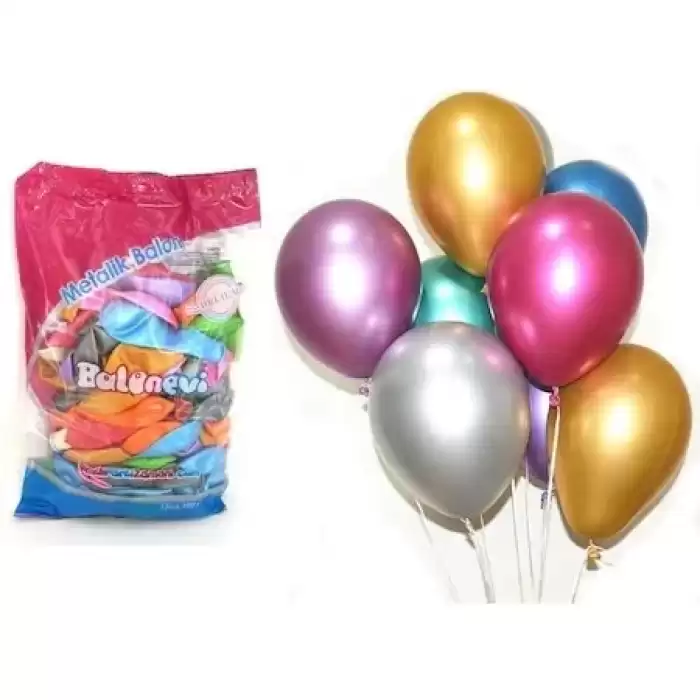 Balonevi Balon 12 Karışık Baskısız Metalik Renk 100 Lü