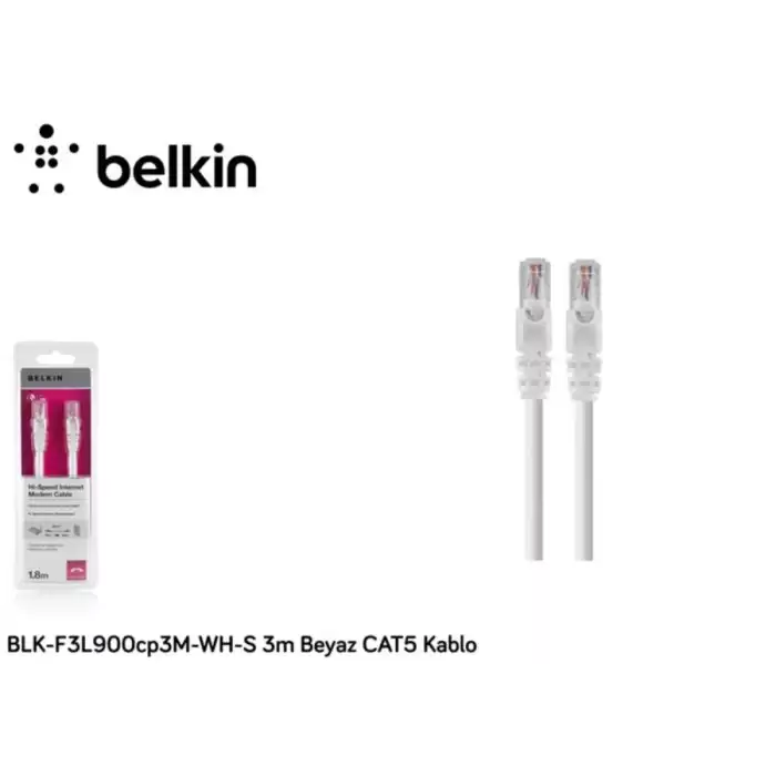 Belkin Blk-F3L900Cp3M-Wh-S 3M Beyaz Cat5 Kablo