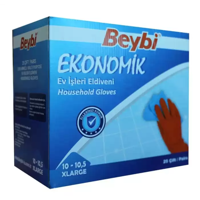 Beybi 10-10.5 Ekonomik 25Li Paket Lateks Kırmızı Eldiven  Pamuk Kaplı İç Yüzey Terlemeyi Azaltır