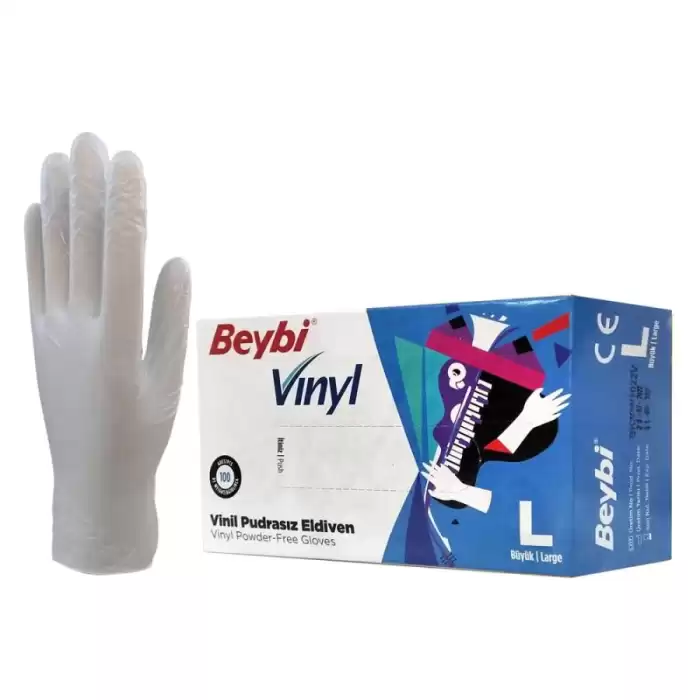 Beybi Vınyl Vinil Pudrasız Eldiven Large 100 Lü - 100lü Paket