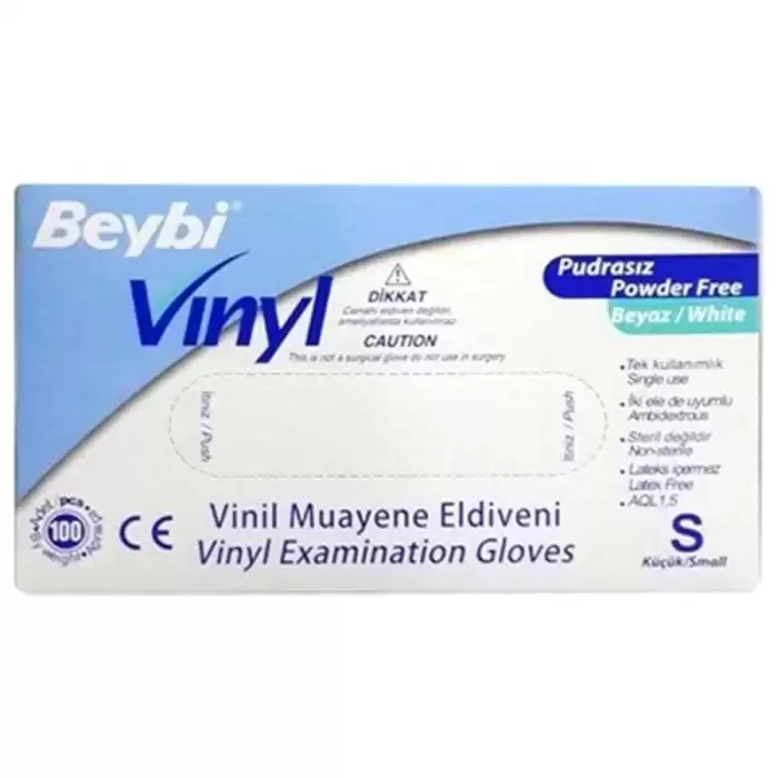 Beybi Vınyl Vinil Pudrasız Eldiven Small 100 Lü - 100lü Paket