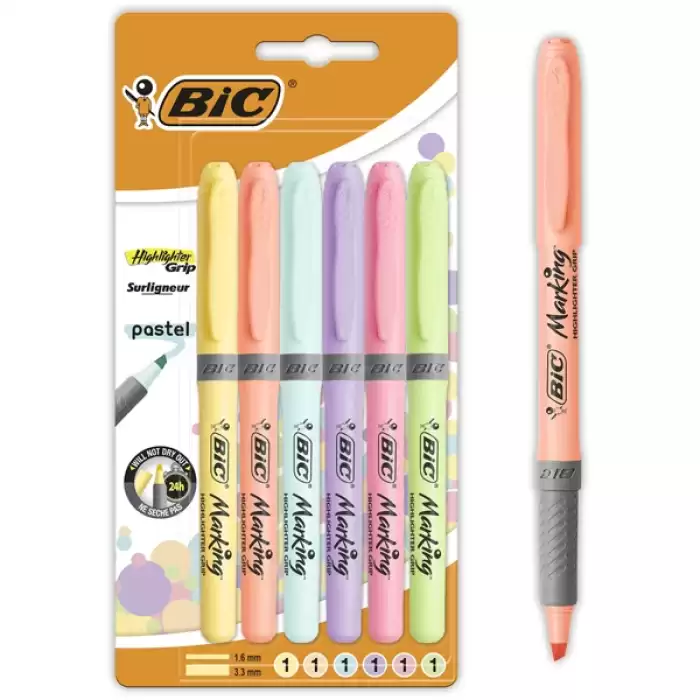 Bic Fosforlu Kalem Grıp Pastel 6 Lı 992561