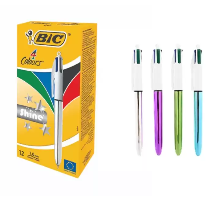 Bic Tükenmez Kalem Shıne 4 Colours Gümüş Gövde 12 Li 919380 - 12li Paket