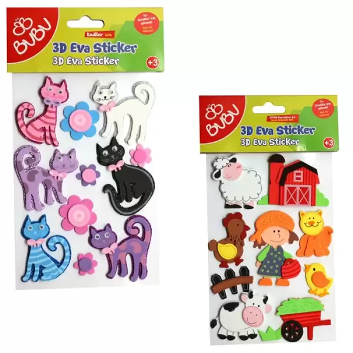 Bu-Bu 3D Eva Sticker Hayvanlar 24 Lü Bubu-Sts040