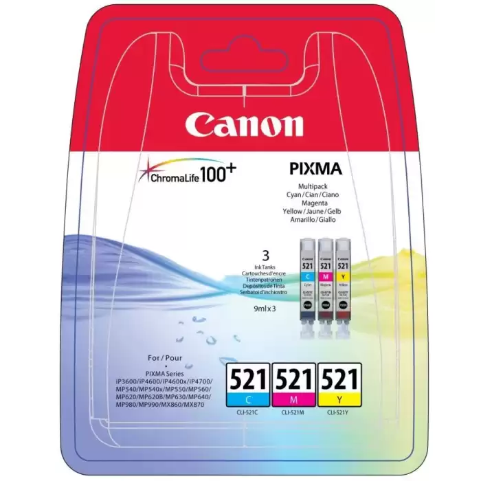 Canon Clı-521 Cyan-Magenta-Yellow Mavi-Kırmızı-Sarı 3Lü Multipack Mürekkep Kartuş