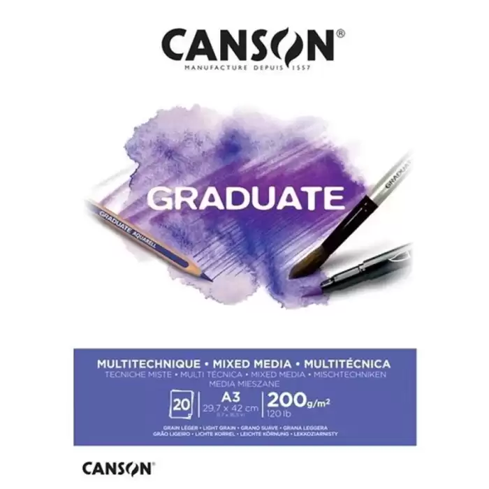 Canson Çizim Bloğu Graduate Mıx Medıa Beyaz 20 Syf A3 200 Gr