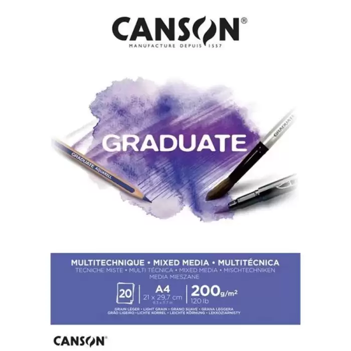 Canson Çizim Bloğu Graduate Mıx Medıa Beyaz 20 Syf A4 200 Gr