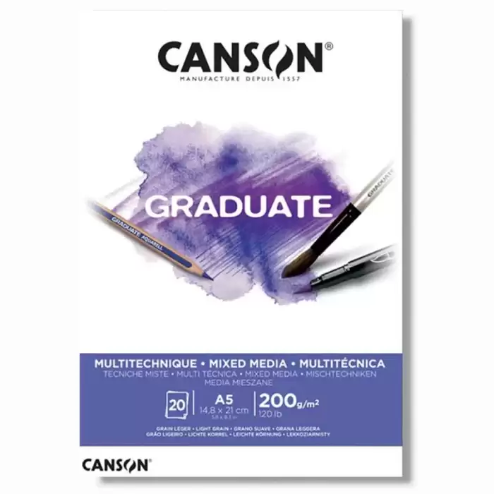 Canson Çizim Bloğu Graduate Mıx Medıa Beyaz 20 Syf A5 200 Gr