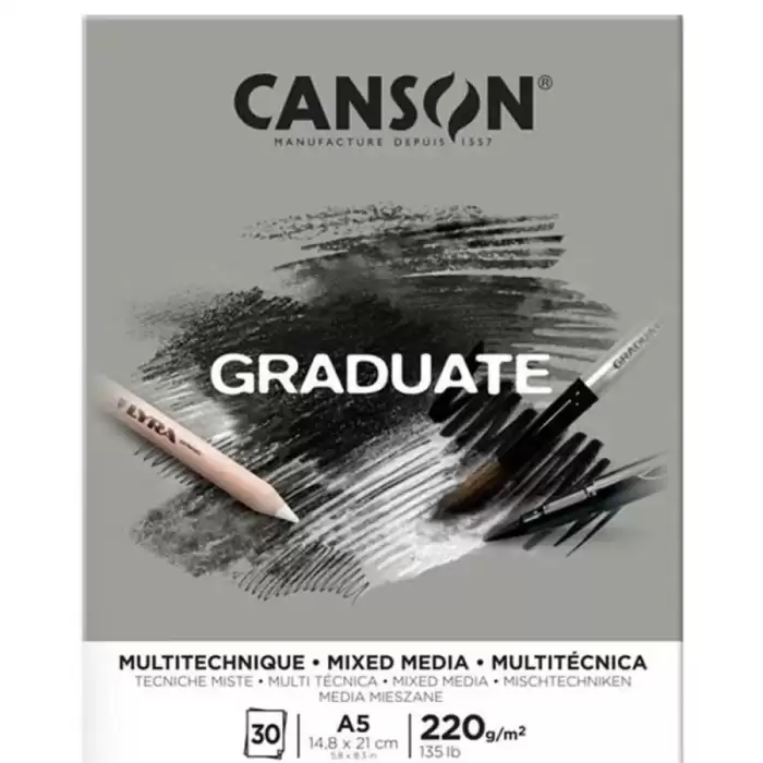 Canson Çizim Bloğu Graduate Mıx Medıa Gri 30 Syf A5 220 Gr