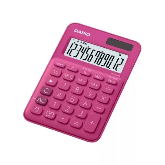 Casio Ms-20Uc-Rd 12 Hane Koyu Pembe Masa Üstü Hesap Makinesi