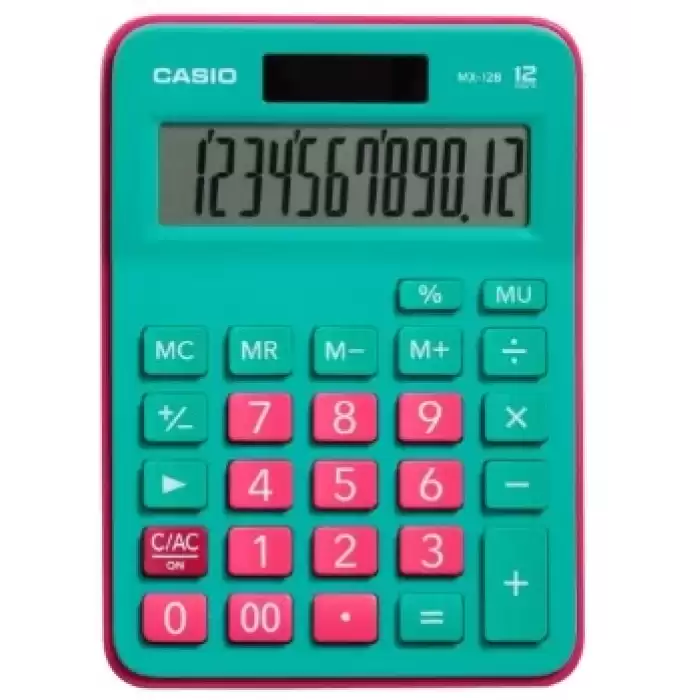 Casio Hesap Makinesi Masa Üstü 12 Hane Yeşil+Pembe Mx-12B-Gnrd