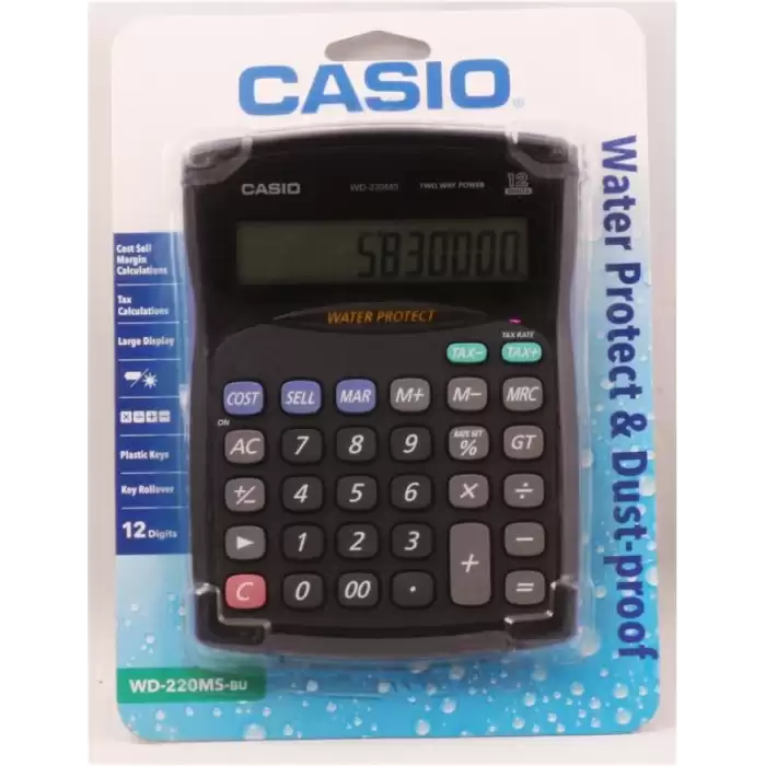 Casio Wd-220Ms-Bu 12 Hane Suya-Toza Dayanıklı Masa Üstü Hesap Makinesi