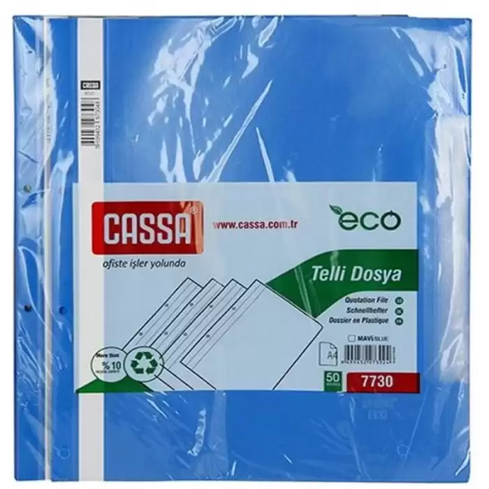 Cassa Telli Dosya Plastik Eco A4 Mavi 7730 - 50li Paket