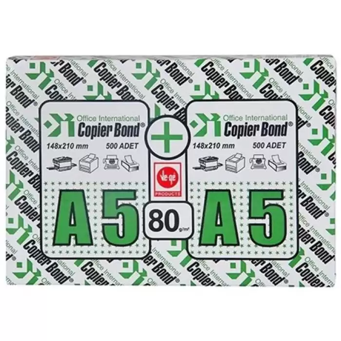 Copier Bond A5 Fotokopi Kağıdı 80Gr-500 Li 1 Koli= 10 Paket