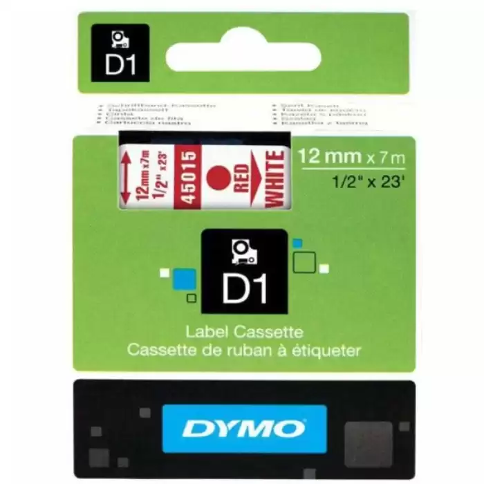 Dymo D1 Şerit Standart 12 Mmx7 Mt Beyaz Üzerine Kırmızı 45015