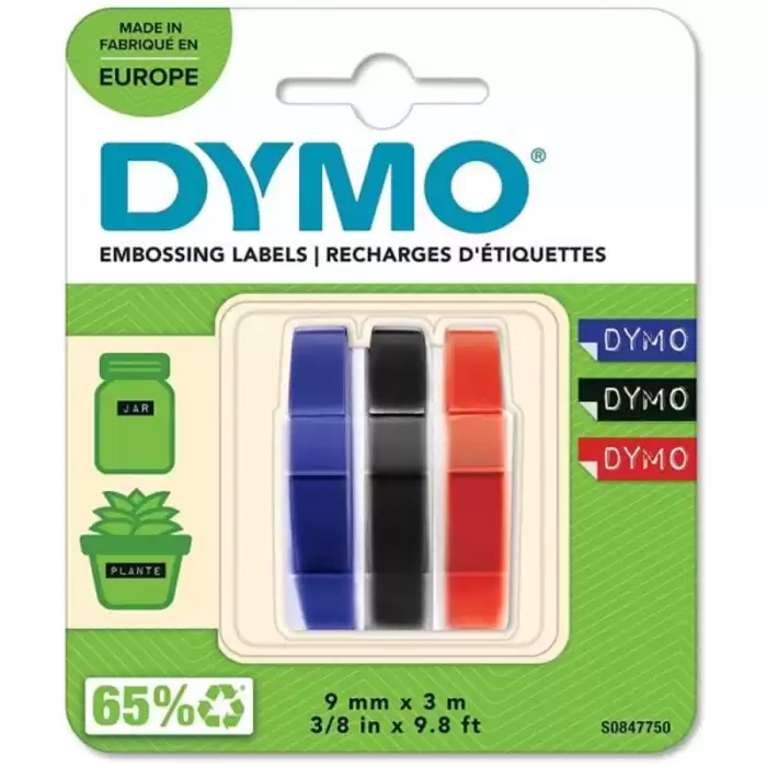 Dymo S0847750 Kabartma Şerit, 9 Mmx3 Mt  3 Lü Bls K-S-M