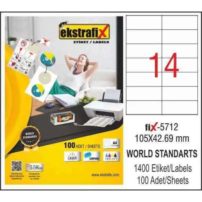 Ekstrafix Laser Etiket 100 Yp 105X42,69 Laser-Copy-Inkjet Fix-5712