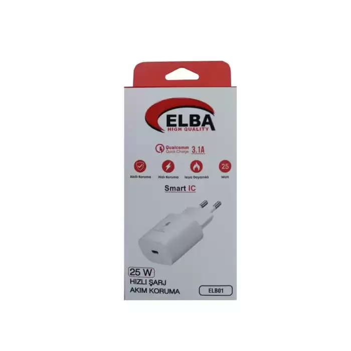 Elba Elb01-25Wpd Beyaz 25W Şarj Kafa Type Usb-C Pd3.0-Qc4.0(Akım Koruma-Hızlı Şarj-Isıya Dayanıklı)