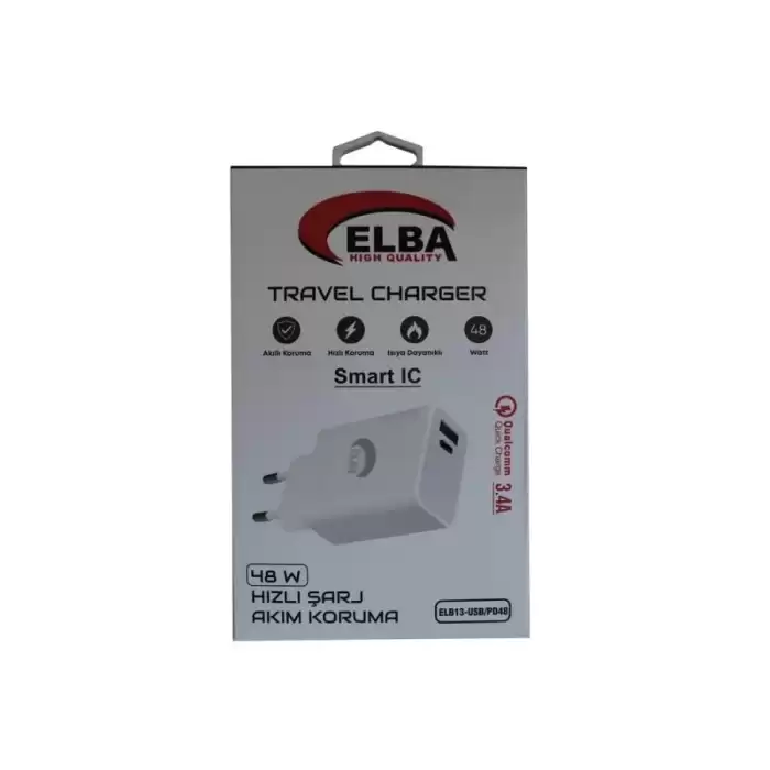 Elba Elb13 Elb-48W 3.4A Usb-Pd48 (Usb+Type-C) Akıllı Koruma- Isıya Dayanklı Hızlı Şarj Ev Şarj Kafa