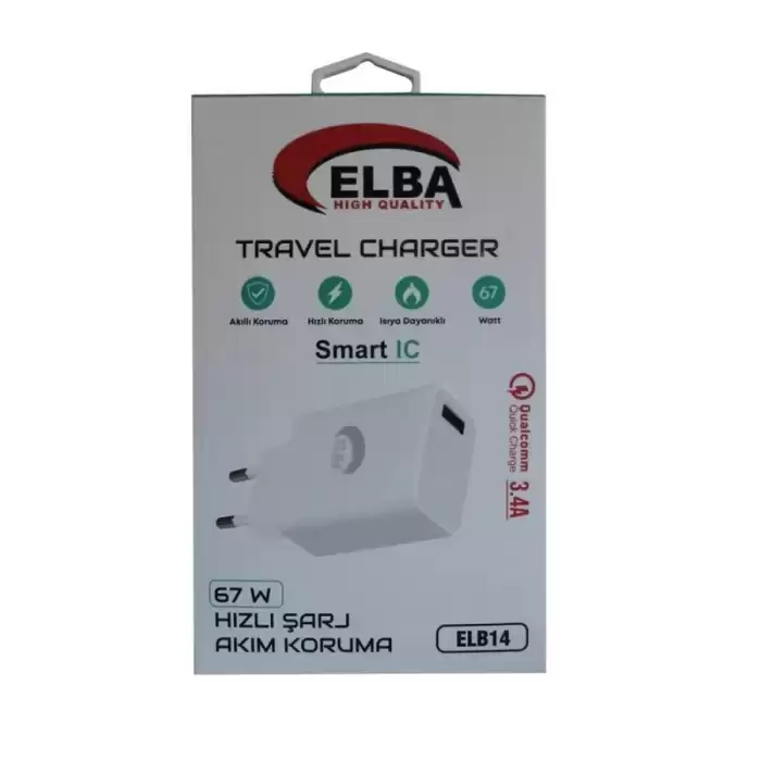 Elba Elb14 Elb-67W Usb 67W 3.4A Hızlı Şarj Akıllı Koruma -Isıya Dayanıklı Ev Şarj Kafa