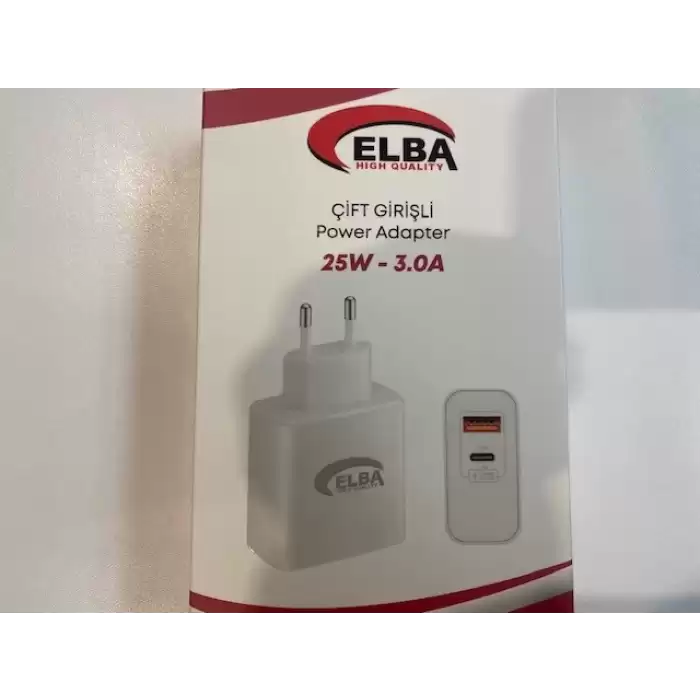 Elba Elb15 25W 3.0A Usb-A To Usb-C Çift Girişli Hızlı Şarj Akım Koruma Isıya Dayanıklı Ev Şarj Kafa