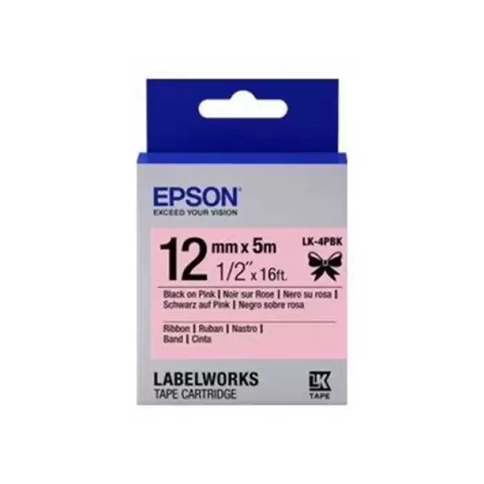 Epson Lk-4Pbk Pembe Üzeri Siyah 12Mm 5Metre Etiket