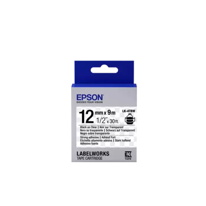 Epson Lk-4Tbw Strong Şeffaf Üzeri Siyah 12Mm 9Mt