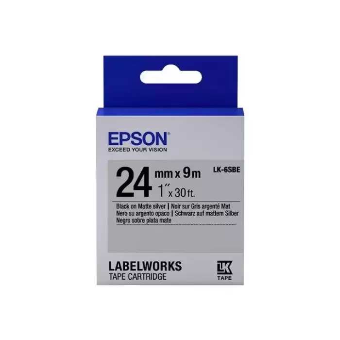 Epson Lk-6Sbe Mat Siyah Üzeri Mat Gümüş 24Mm 9Metre Etiket