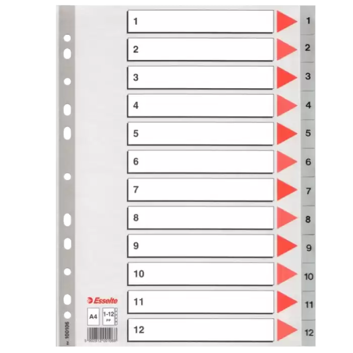 Esselte Seperatör 1-12 Rakamlı Plastik A4 100106