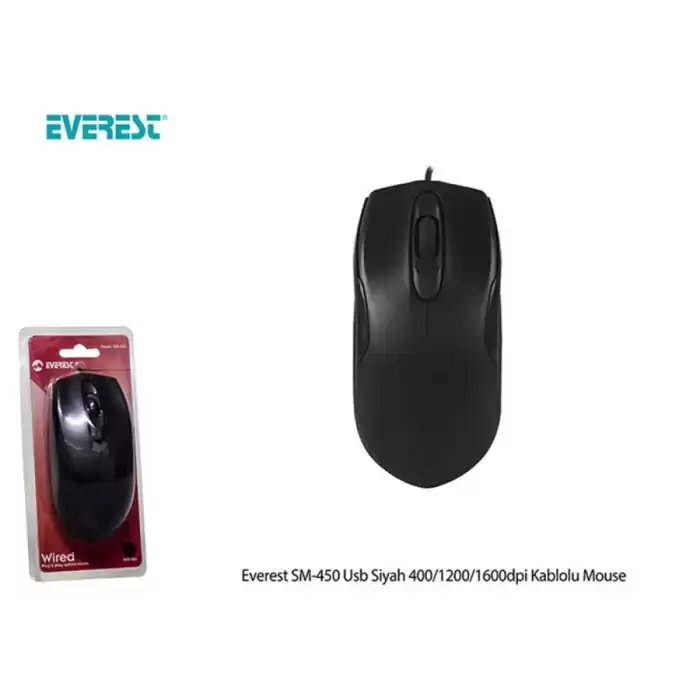 Everest Sm-450 Usb Siyah 400-1200-1600Dpi Kablolu Mouse