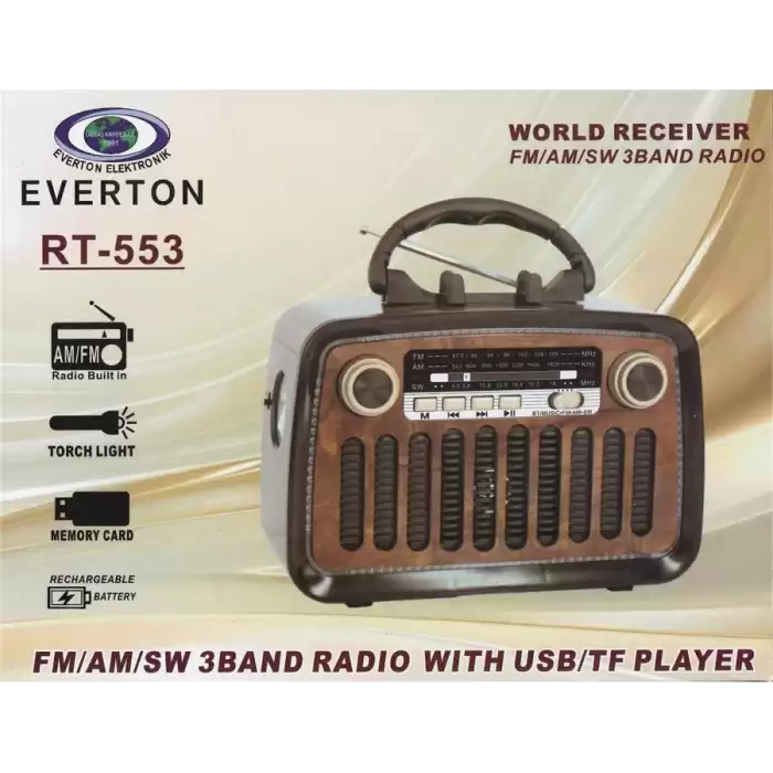 Everton Rt-553  Bluetooth Fm-Usb-Tf-Aux Şarjlı Nostaljik Radyo